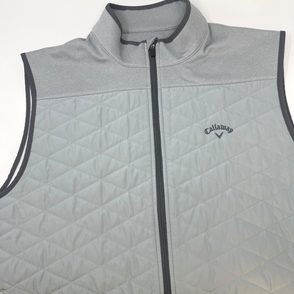 Callaway Mens XXL Gray Quilted Hybrid Full Zip Golf Vest Mock Neck